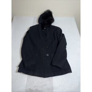 Izzi Collections Women's Pea Coat 100% Wool Double Breasted Black Size Medium